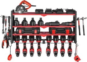 VEVOR Power Tool Organizer Wall Mount, 4-Layer Storage Rack with 8 Drill Holders, Tools Holder and Storage Rack with Side Pegboards, Garage Tool Organizer for Garage, Workbench, and Workshop