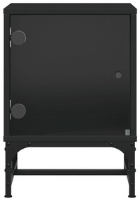 Κομοδίνο Μαύρο 35x37x50 εκ. με Γυάλινες Πόρτες - Μαύρο