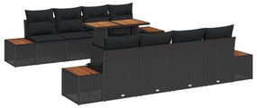 Σετ Καναπέ Κήπου με αποθήκευση 9 pcs Μαύρο Πολυ ράταν