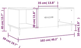 Τραπεζάκι Σαλονιού Γυαλ. Λευκό 102x50x40 εκ. Επεξεργ. Ξύλο - Λευκό