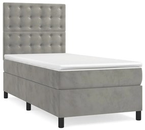 vidaXL Κρεβάτι Boxspring με Στρώμα & LED Αν.Γκρι 100x200 εκ. Βελούδινο