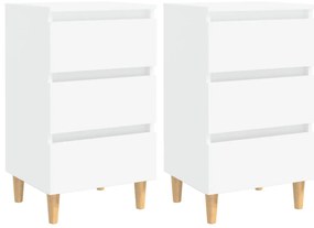 vidaXL Κομοδίνα 2 τεμ. Λευκά 40x35x69 εκ. με Μασίφ Ξύλινα Πόδια