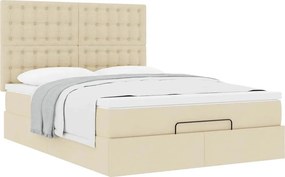 vidaXL Οθωμανικό κρεβάτι με στρώμα Cream 140x190cm ύφασμα