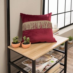 Μαξιλαροθήκη Διακοσμητική Velvet 10 Με Κρόσσια Bordeaux Teoran 45X45 Cotton-Acrylic