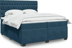 vidaXL Κρεβάτι Boxspring με Στρώμα Μπλε 200x200 εκ. Βελούδινο