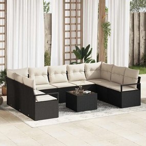 vidaXL Σετ Καναπέ Κήπου 10 pcs Μαύρο Πολυ ράταν