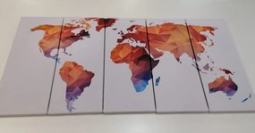 Εικόνα 5 μερών πολυγωνικός χάρτης του κόσμου σε αποχρώσεις του πορτοκαλί - 100x50