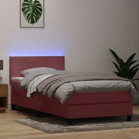 vidaXL Κρεβάτι Boxspring με Στρώμα &amp; LED ροζ 90x210 εκ. Βελούδινο