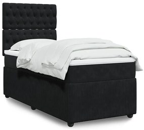 vidaXL Κρεβάτι Boxspring με Στρώμα Μαύρο 90x200 εκ. Βελούδινο