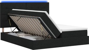 vidaXL LED Κρεβάτι αποθήκευσης με στρώμα Μαύρο 200 x 200 cm Ύφασμα