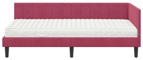 vidaXL Κρεβάτι Γωνίας με στρώμα Μπορντό 100 x 200 cm Βελούδο