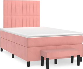vidaXL Κρεβάτι Boxspring με Στρώμα Ροζ 120x200 εκ. Βελούδινο