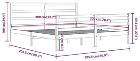 Πλαίσιο Κρεβατιού Γκρι 200 x 200 εκ. από Μασίφ Ξύλο Πεύκου - Γκρι