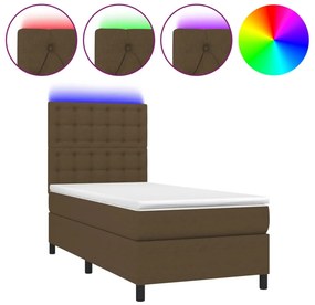 vidaXL Κρεβάτι Boxspring με Στρώμα &amp; LED Σκ.Καφέ 90x190 εκ. Υφασμάτινο