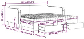 Καναπές Κρεβάτι Συρόμενος Αν. Γκρι 100x200 εκ Ύφασμα &amp; Συρτάρια - Γκρι