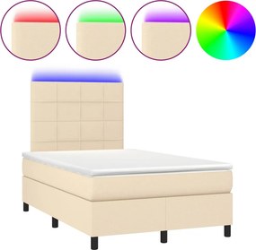 vidaXL Κρεβάτι Boxspring με Στρώμα &amp; LED Κρεμ 120x190 εκ. Υφασμάτινο