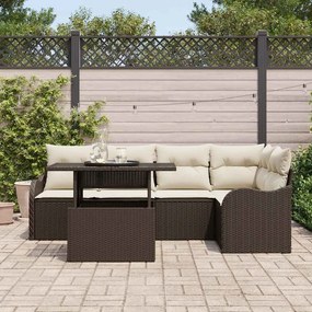 vidaXL Σετ τραπεζαρίας με μαξιλάρι 6 pcs Καφέ Πολυ ράταν