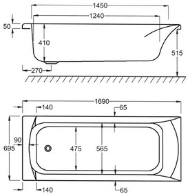 Μπανιέρα Sanitec Rosa-140 x 70 εκ.