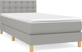 vidaXL Κρεβάτι Boxspring με Στρώμα Ανοιχτό Γκρι 90x200 εκ. Υφασμάτινο