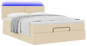 vidaXL Οθωμανικό κρεβάτι με στρώμα & LEDs Cream 140x200 cm Ύφασμα
