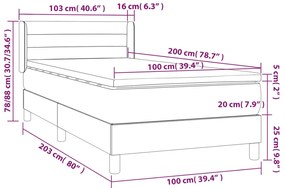 vidaXL Κρεβάτι Boxspring με Στρώμα Σκούρο Καφέ 100x200 εκ. Υφασμάτινο