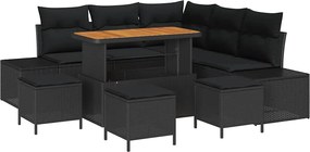 vidaXL Σετ Καναπέ Κήπου με μαξιλάρι 9 pcs Μαύρο Πολυ ράταν