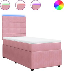 vidaXL Κρεβάτι Boxspring με Στρώμα Ροζ 90x190 εκ. Βελούδινο
