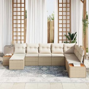 vidaXL Σετ Καναπέ Κήπου με μαξιλάρι 8 pcs Μπεζ Πολυ ράταν