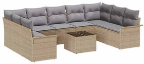 vidaXL Σετ Καναπέ Κήπου με μαξιλάρι 10 pcs Μπεζ Πολυ ράταν