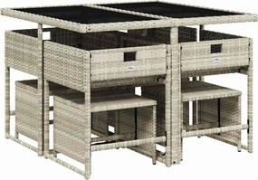 vidaXL Σετ Τραπεζαρίας Κήπου 9 τεμ. Αν. Γκρι Συνθ. Ρατάν με Μαξιλάρια