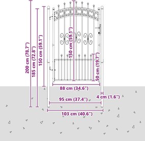vidaXL Πύλη Φράχτη με Στρογγυλή Κορυφή KAMPEN 103 x 200 cm Ατσάλι Γκρι