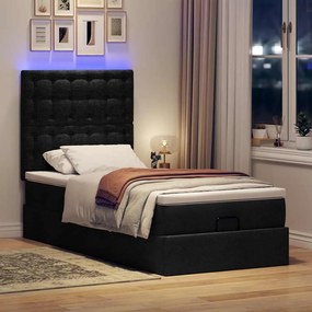 vidaXL Οθωμανικό κρεβάτι με στρώμα &amp; LEDs Μαύρο 80x200cm ύφασμα