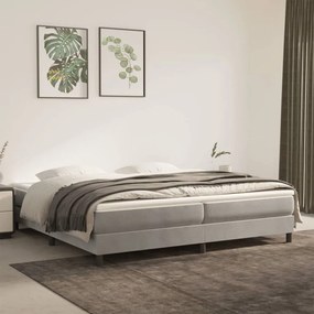 vidaXL Κρεβάτι Boxspring με Στρώμα Ανοιχτό Γκρι 200x200 εκ. Βελούδινο