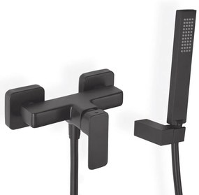 Eurorama Quadra Black Matt Μπαταρία Ντουζιέρας με Tηλέφωνο, Eπίτοιχο Στήριγμα Τηλεφώνου και PVC Σπιράλ 1,5μ
