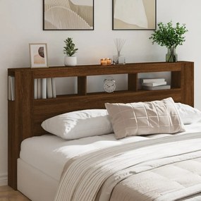 Κεφαλάρι Κρεβατιού με LED Καφέ Δρυς 200x18,5x103,5 εκ - Καφέ