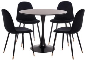 Σετ τραπεζαρίας BROLIN C21191 5 τμχ σε Μαύρο MDF TOP &amp; Καρέκλες Βελούδο 90x90x73 εκ.