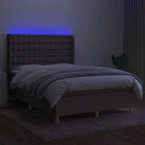 vidaXL Κρεβάτι Boxspring με Στρώμα &amp; LED Taupe 140x200 εκ. Υφασμάτινο