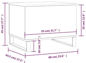 Τραπεζάκι Σαλονιού Γυαλ. Λευκό 60x44,5x45εκ. Επεξεργασμένο Ξύλο - Λευκό