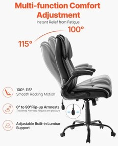 VEVOR Executive Chair High Back Desk Chair Flip-up Armrests Lumbar Support Black