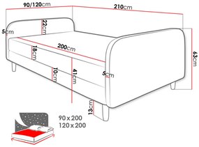 Επενδυμένο κρεβάτι Hot III-Gkri Anoixto-90 x 200