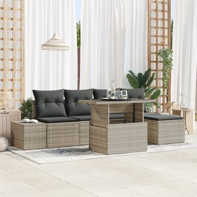 vidaXL Σετ Καναπέ Κήπου 6 Τεμαχίων με Μαξιλάρια Ανοιχτό Γκρι Πολυ Ρατάν