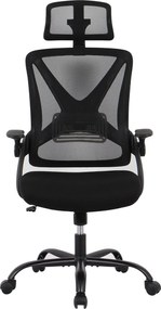 BF2040 Πολυθρόνα Γραφείου Διευθυντή - Ύφασμα &amp; Mesh Μαύρο, Μεταλλική KD βάση   1τμχ