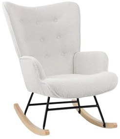 WOODWELL Ε7143,8ALMA Rocking Πολυθρόνα Μπερζέρα Καθιστικού, Teddy Ύφ.Άσπρο, Βάση Μαύρο-Φυσικό 67x86x92cm Ε7143,8