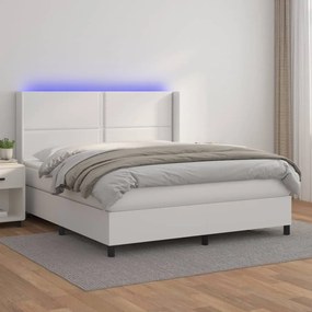 vidaXL Κρεβάτι Boxspring με Στρώμα & LED Λευκό 180x200 εκ. Συνθ. Δέρμα