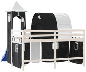Υπερυψ. Κρεβάτι με Πύργο Λευκό/Μαύρο 80x200 εκ. Μασίφ Πεύκο - Μαύρο