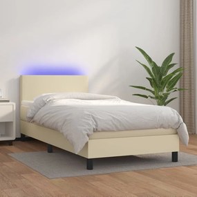 Κρεβάτι Boxspring με Στρώμα & LED Κρεμ 100x200 εκ. Συνθ. Δέρμα - Κρεμ