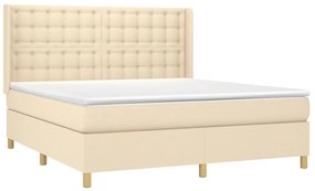 vidaXL Κρεβάτι Boxspring με Στρώμα &amp; LED Κρεμ 180x200 εκ. Υφασμάτινο