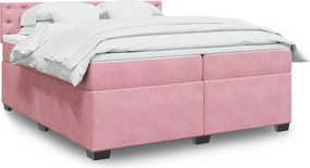 vidaXL Κρεβάτι Boxspring με Στρώμα Ροζ 200x200 εκ. Βελούδινο