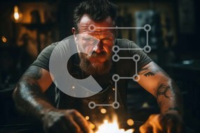 Intra Συλλεκτικό Ξύλινο Παζλ Plywood 4mm - Δραματική εικόνα ενός γενειοφόρου σιδερά στη δουλειά Σε Ξύλινο Κουτί - Διαστάσεις Puzzle: 10x10 cm – 25 κομμάτια