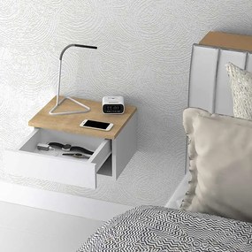 Κομοδίνο επιτοίχιο Mary Megapap χρώμα φυσικό οξιάς - λευκό 40x30x23εκ.